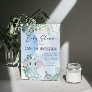 Invitation Safari Jungle Elephant Eucalyptus Bulles bleues