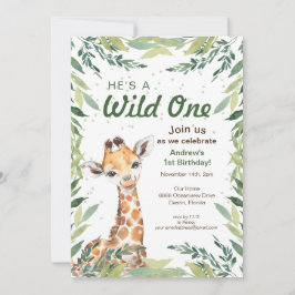 Invitation Safari Jungle Giraffe Wild One fête d'anniversaire