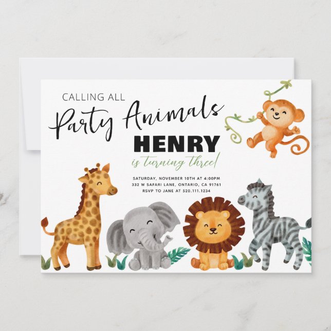 Invitation Safari Jungle Party Animaux Anniversaire Invitatio (Devant)