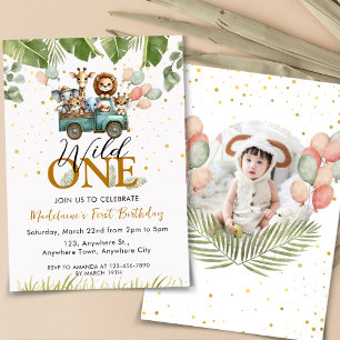 Invitation Safari Jungle Photo Wild One First Birthday