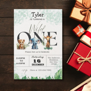 Invitation Safari Jungle Wild One mignon Animaux 1er annivers