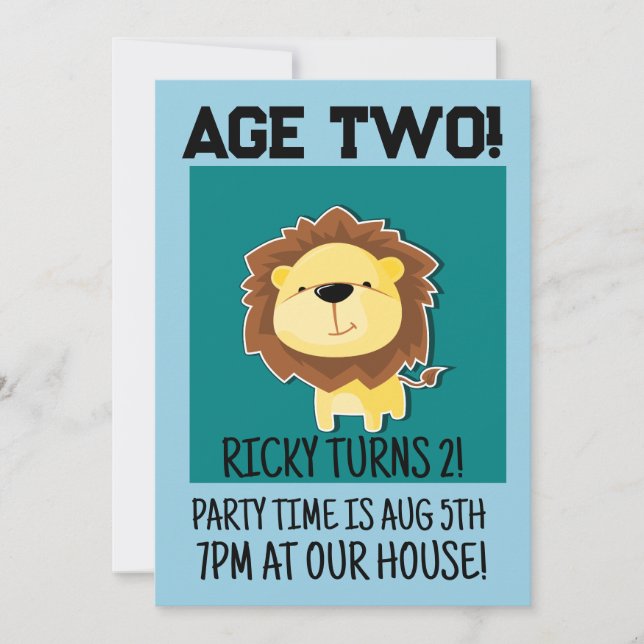 INVITATION SAFARI LION AGE 2 DEUX 2E ANNIVERSAIRE (Devant)