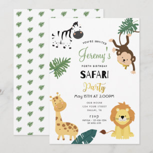 Invitation Safari Lion Zebra Monkey Little Boy Fête d'anniver