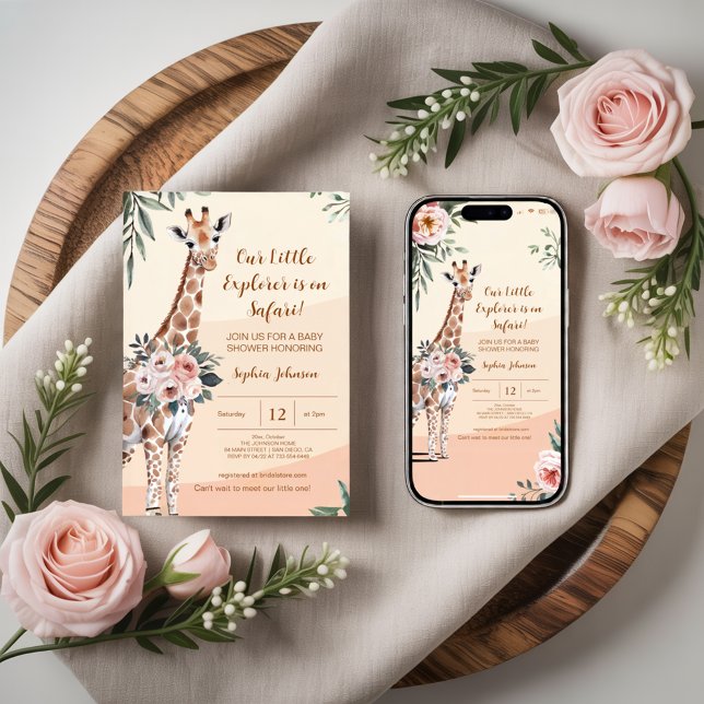 Invitation Safari Little Explorer Giraffe Baby shower (Créateur téléchargé)