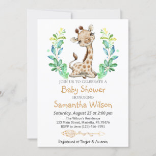 Invitation Safari mignon bébé Giraffe Baby shower sauvage