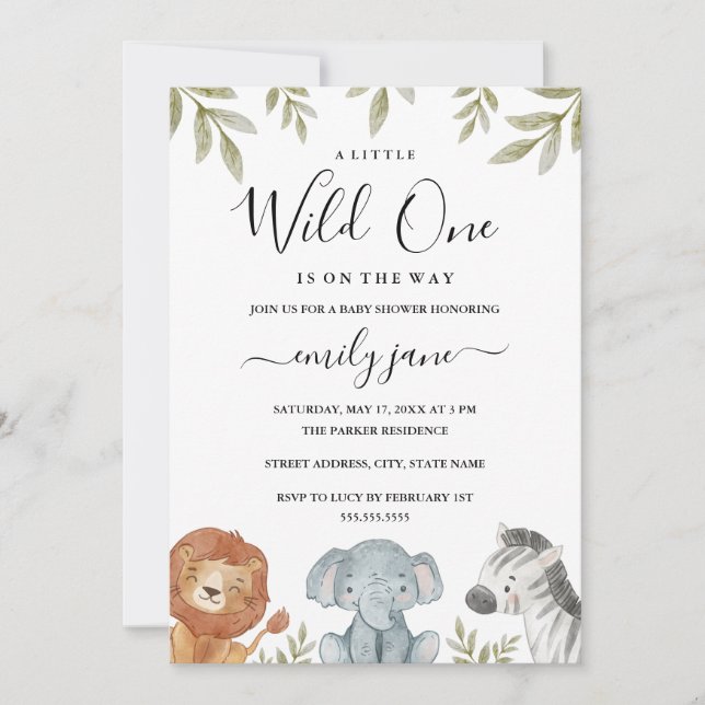 Invitation Safari mignonne Animaux fille Baby shower garçon (Devant)