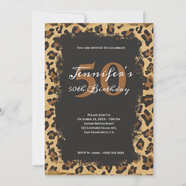 Invitation Safari moderne Grunge Leopard 50e anniversaire (Devant)