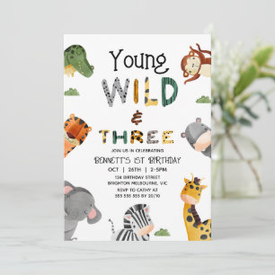 Invitation Safari moderne multicolore Wild et trois Anniversa