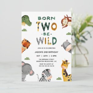 Invitation Safari moderne né Two Be Wild 2e anniversaire