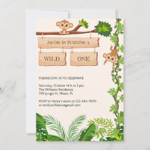 Invitation Safari Monkey Wild One Boys 1er Anniversaire