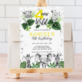 Invitation Safari noir et blanc Animaux Anniversaire