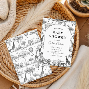 Invitation Safari noir Toile De Jouy Garçon Baby Shower