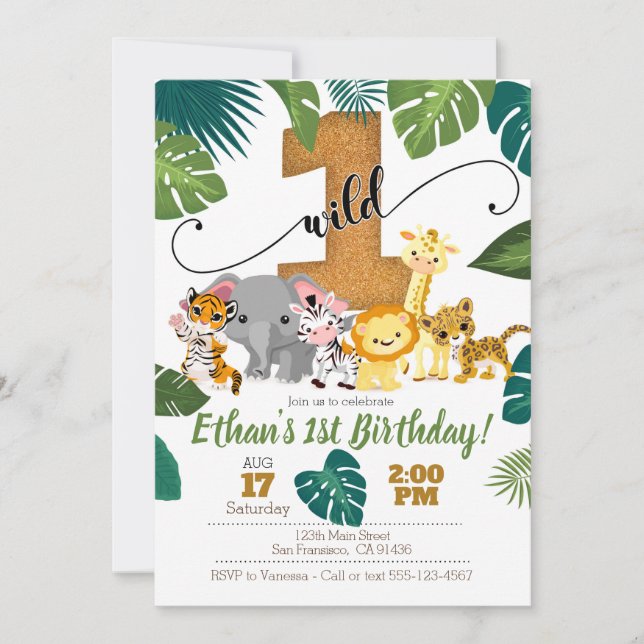 Invitation Safari pour le premier anniversaire (Devant)