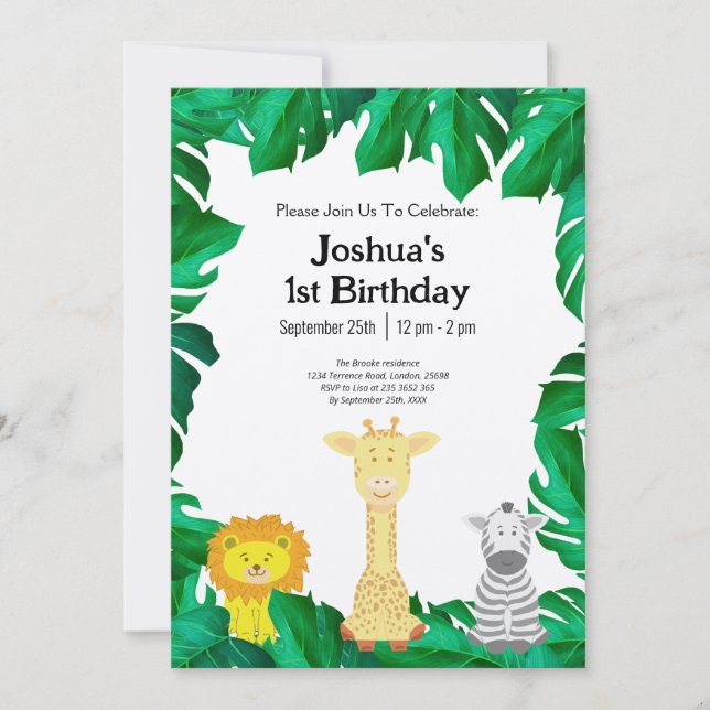 Invitation Safari pour le premier anniversaire du  (Devant)