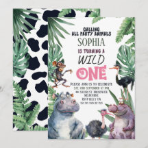 Safari rose Animaux sauvages Un 1er anniversaire
