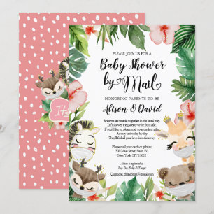 Invitation Safari rose Floral Greenery Girl Douche par Mail I