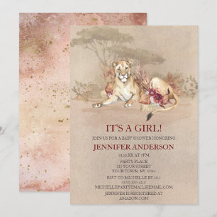 Invitation Safari Sahara Savanna Lion Baby shower FILLE