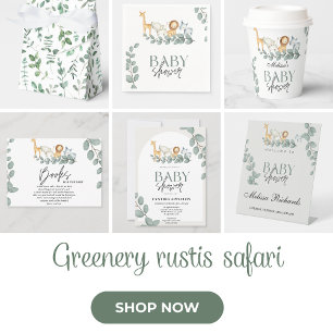 Invitation Safari sauvage Animaux Baby shower Jungle Vert