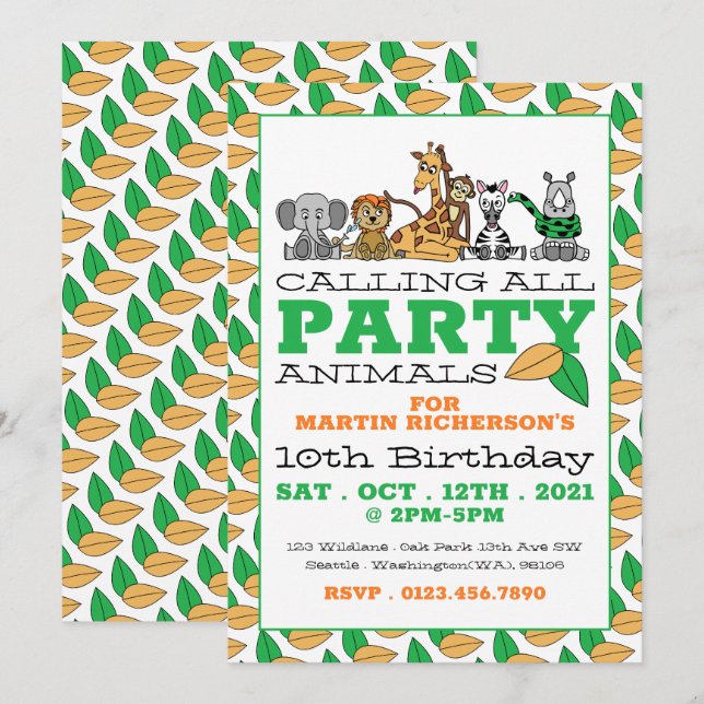 Invitation Safari sauvage, fête d'anniversaire pour enfants (Devant / Derrière)