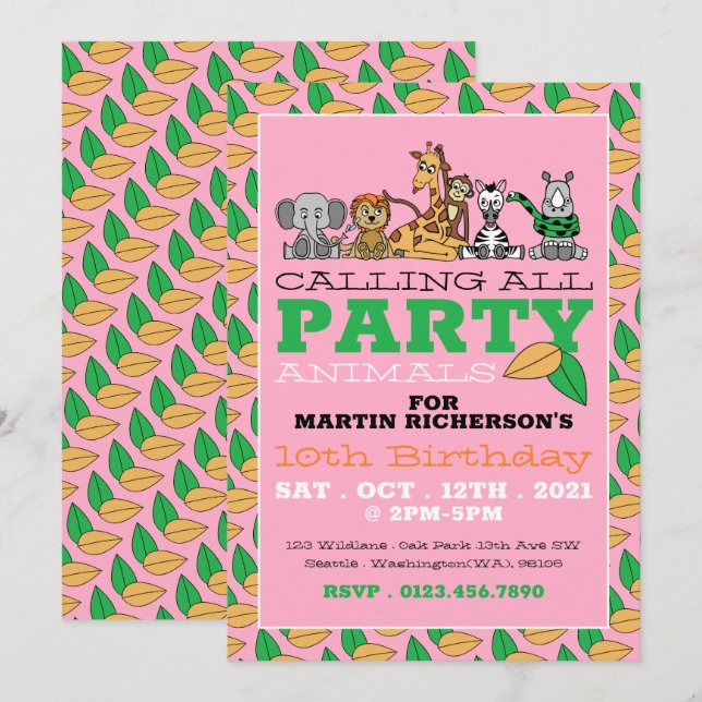Invitation Safari sauvage, fête d'anniversaire pour enfants (Devant / Derrière)