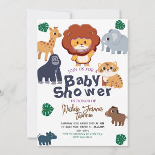 Invitation Safari Simple Cute Baby shower d'animaux de bois