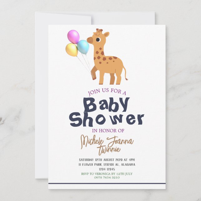 Invitation Safari Simple mignonne Animaux girafes Baby shower (Devant)