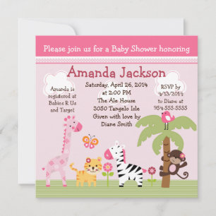 Invitation Safari Sunny / Animaux Filles Baby shower Invitati
