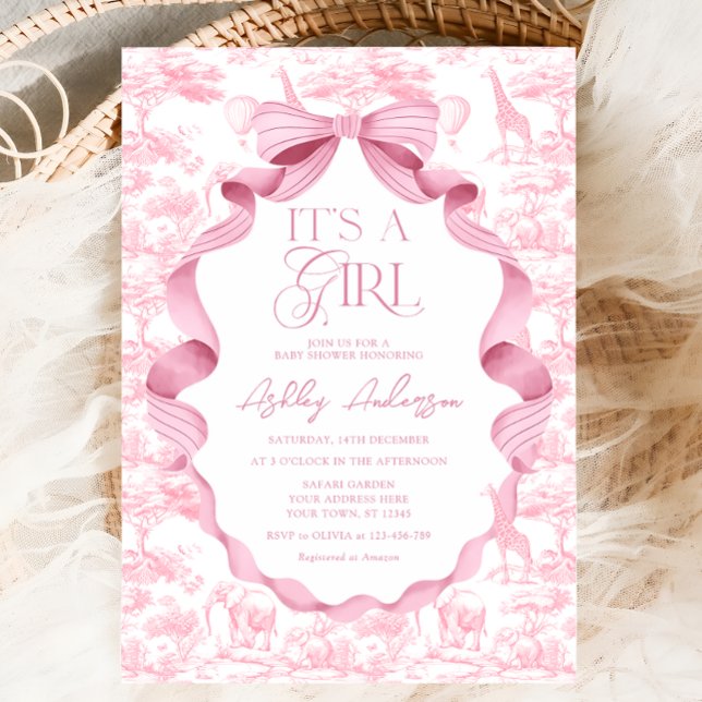 Invitation Safari Toile de Jouy C'est un Baby shower de fille (Créateur téléchargé)