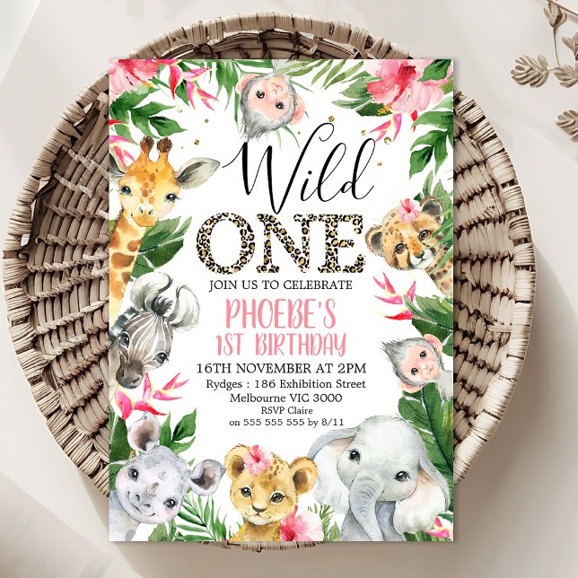 Invitation Safari tropical floral Animaux sauvages un anniver (Wild One Invitation, Wild ONE Safari Birthday Invitation Template, Wild One Birthday Invitation 


)