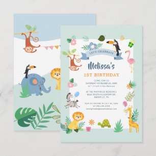 Invitation Safari tropical Jungle Animaux 1er anniversaire