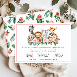 Invitation Safari tropical Jungle Animaux Baby shower fille