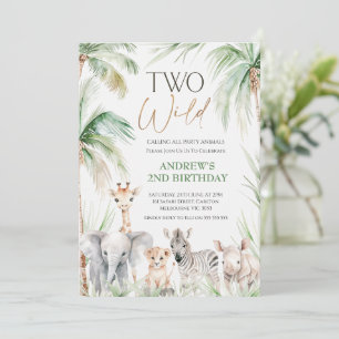 Invitation Safari vert Animaux Deux Sauvages 2e Anniversaire