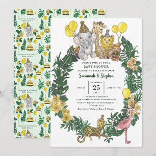 Invitation Safari vert mignon Animaux Couples Baby shower