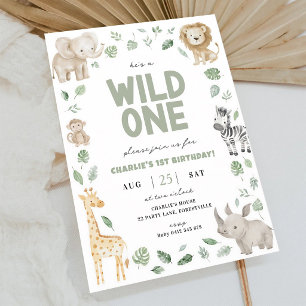 Invitation Safari Wild One 1er Anniversaire Animaux de la Jun