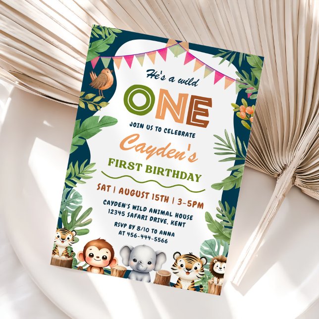 Invitation Safari Wild One 1st Boy Birthday (Créateur téléchargé)