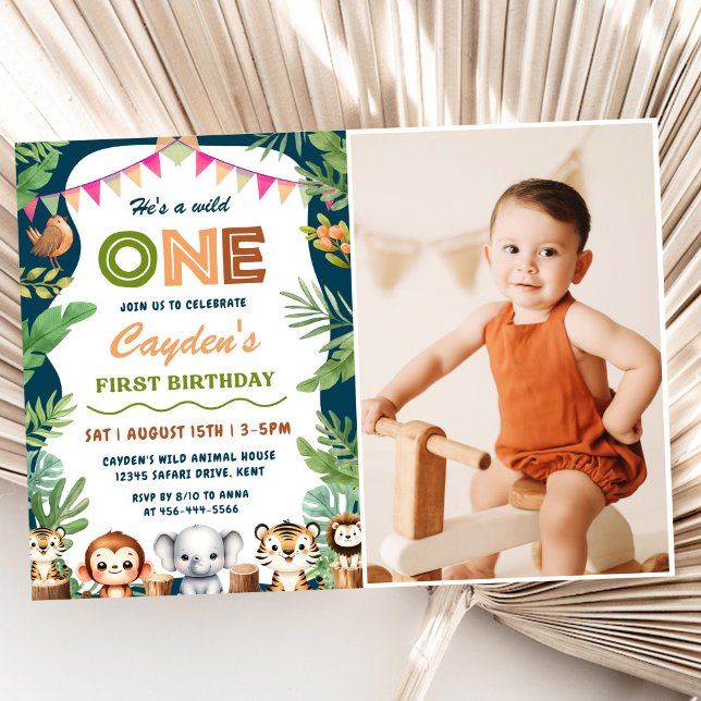 Invitation Safari Wild One 1st Boy Birthday Photo (Créateur téléchargé)