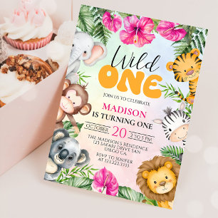 Invitation Safari Wild One 1st Girl Birthday