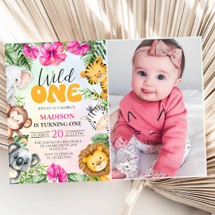 Invitation Safari Wild One 1st Girl Birthday Photo