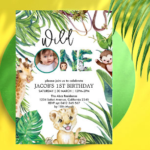 Invitation Safari Wild One Animal Jungle Photo 1er anniversai