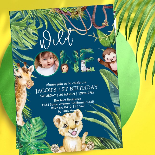 Invitation Safari Wild One Animal Jungle Photo 1er anniversai (Créateur téléchargé)