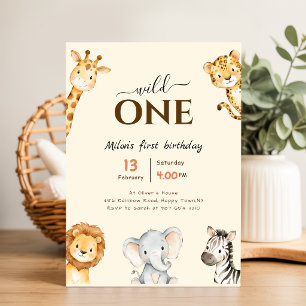 Invitation Safari Wild One Animaux de la Jungle Garçon 1er