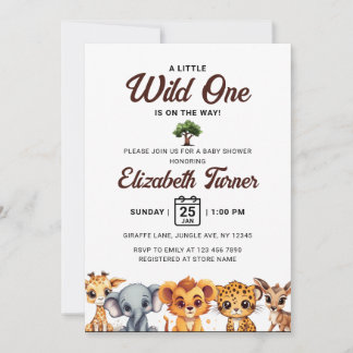 Invitation Safari Wild One Baby Animaux Baby shower