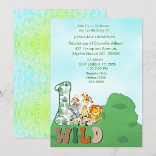 Invitation Safari Wild One Blue Green fête d'anniversaire