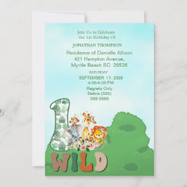Invitation Safari Wild One Fête d'anniversaire bleu vert  