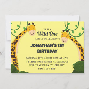 Invitation Safari Wild one Giraffe Simple premier anniversair