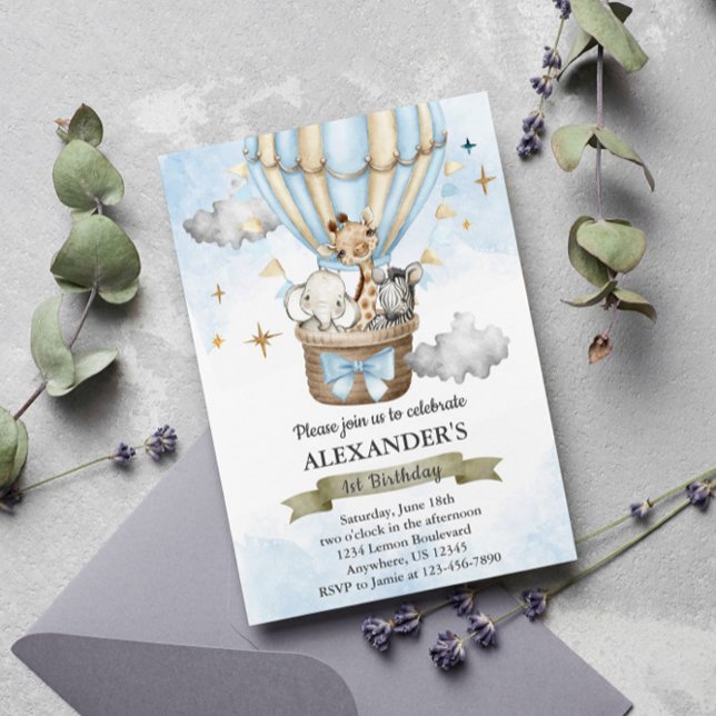 Invitation Safari Wild One Hot Air Balloon Anniversaire (Créateur téléchargé)
