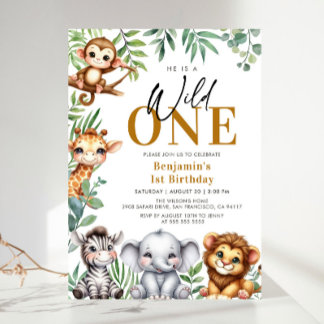 Invitation Safari Wild One | Jungle Animaux 1er Anniversaire