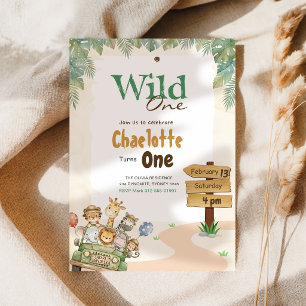 Invitation Safari Wild One Les Animaux de la Jungle 1er Ann