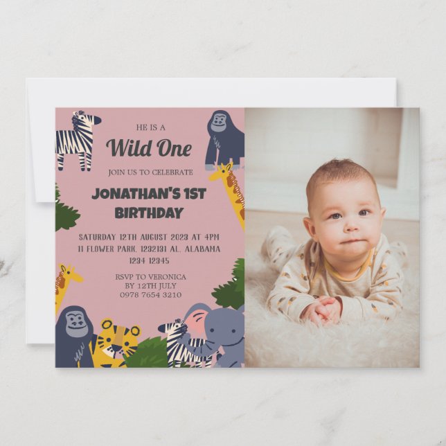 Invitation Safari Wild one Simple mignon photo d'anniversaire (Devant)