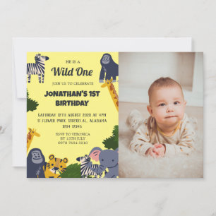 Invitation Safari Wild one Simple mignon photo d'anniversaire